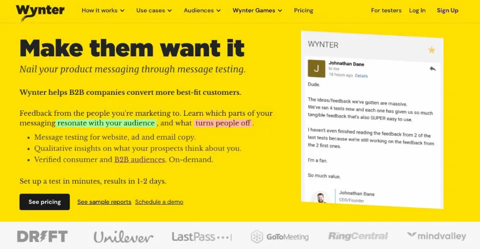 Landing Page for Wynter